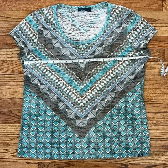 Prana XL Geo Print Hiking Top Teal REIcore Gorpcore Trail Active Tee - Picture 6 of 8